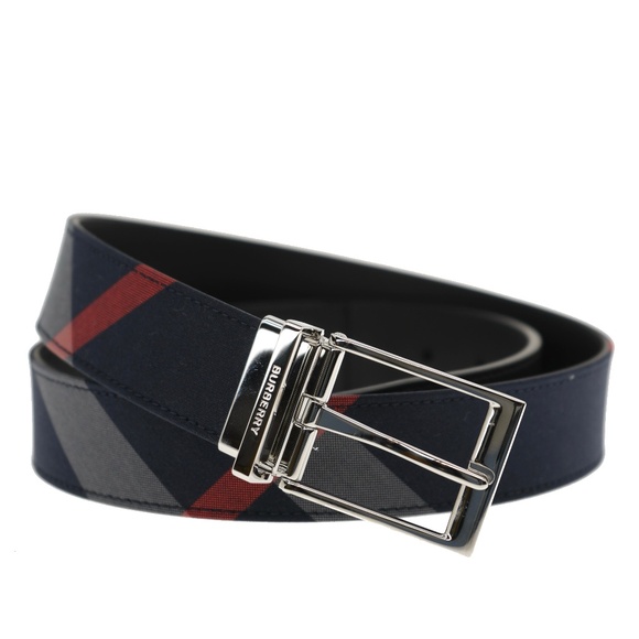 Burberry Louis Reversible Check Belt Navy Grey Size 85 / 34 New - Picture 1 of 6